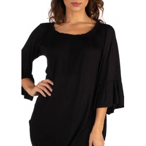 24seven Comfort Apparel Women's Bell Sleeve Loose Fit Tunic Top 