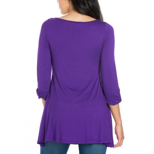 24seven Comfort Apparel Women's Ruched Sleeve Swing Tunic Top