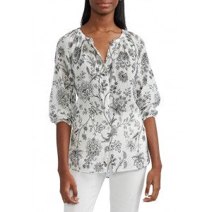 Chaps 3/4 Sleeve Printed Cotton Crinkle Top 