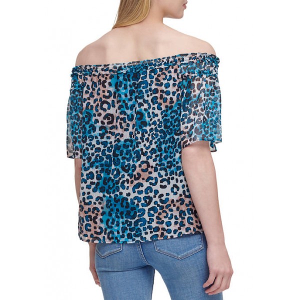DKNY Off the Shoulder Animal Print Blouse