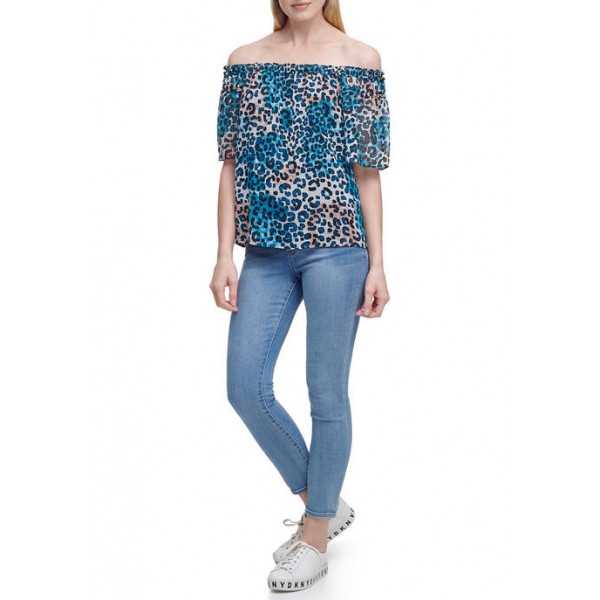 DKNY Off the Shoulder Animal Print Blouse