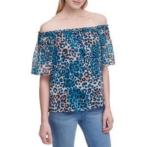 DKNY Off the Shoulder Animal Print Blouse 