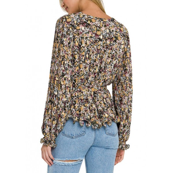 Free The Roses Women's Multicolor Pleated Top