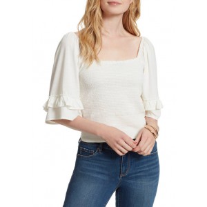 Jessica Simpson Bell Sleeve Square Neck Smocked Top 