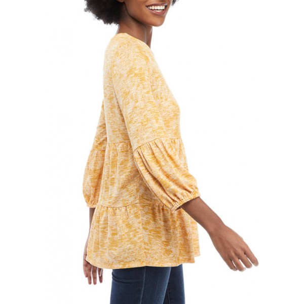 New Directions® Women's 3/4 Sleeve Hacci Knit Tiered Top