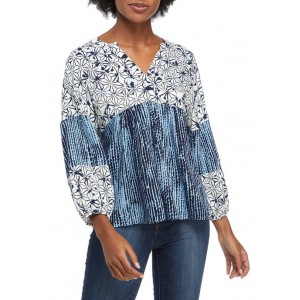 New Directions® Women's Blouson Sleeve Twin Print Peasant Top 
