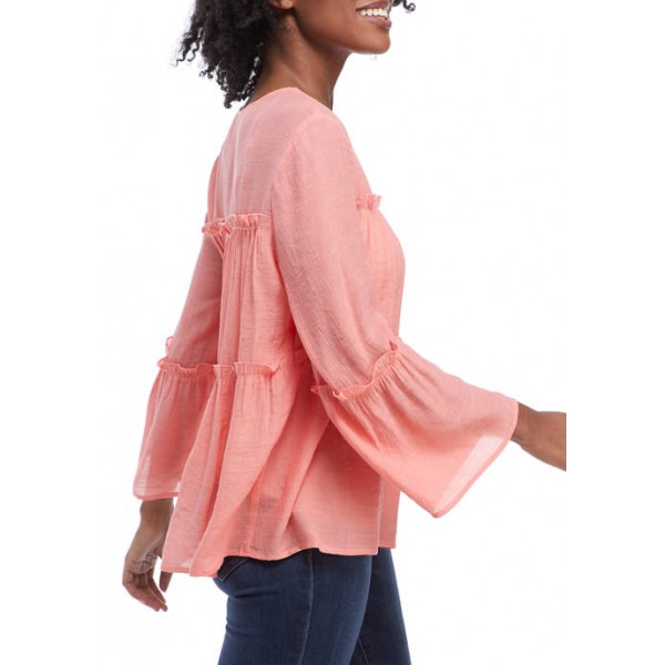 New Directions® Women's Tiered Linen Like Peasant Top