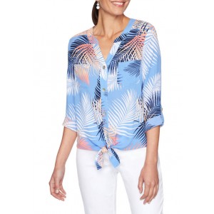 Ruby Rd Women's Palm Print Front Tie Button-Up Top 