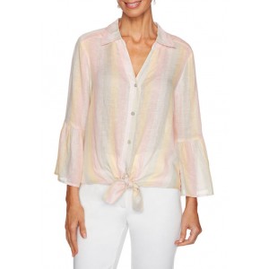Ruby Rd Women's Rose All Day 2020 Metallic Stripe Tie Front Top
