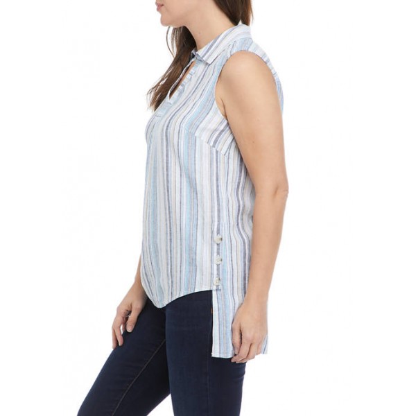 Sharagano Women's Sleeveless Linen Side Button Top