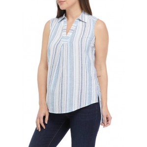 Sharagano Women's Sleeveless Linen Side Button Top 