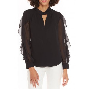 THE LIMITED Women's Long Sleeve Keyhole Ruffle Top 