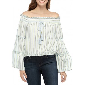 Wonderly Yarn Dyed Off-the-Shoulder Stripe Woven Top 