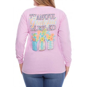 Benny & Belle Plus Size Long Sleeve Be Thankful Graphic T-Shirt 
