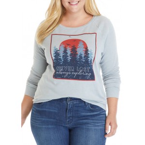 Pretty Rebellious Plus Size Washed Fleece Graphic Pullover 