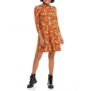As U Wish Junior's Printed Mock Neck Swing Dress with Necklace 