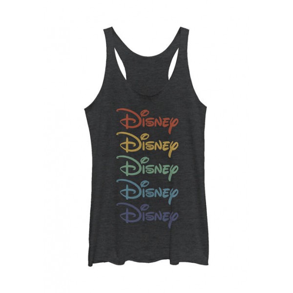 Disney Logo Junior's Licensed Disney Rainbow Stacked Tank Top
