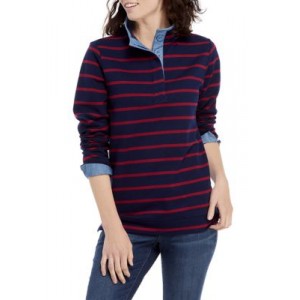 Crown & Ivy™ Women's Striped Long Sleeve Button Pullover