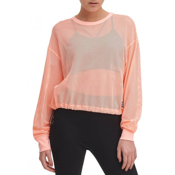 DKNY Sport Mesh Cropped Crew Neck Pullover