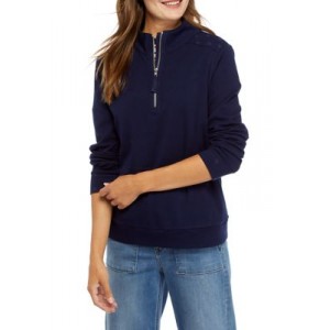 Kim Rogers® Women's 1/4 Zip Mock Neck Interlock Pullover