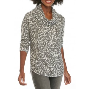 New Directions® Studio Women's Hacci Cowl Neck Printed Pullover 