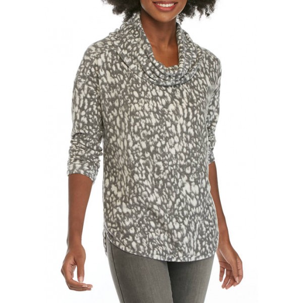 New Directions® Studio Women's Hacci Cowl Neck Printed Pullover