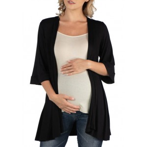 24seven Comfort Apparel Maternity Open Front Elbow Length Sleeve Cardigan 