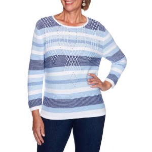 Alfred Dunner Women's Denim Friendly Textured Stripe Sweater 
