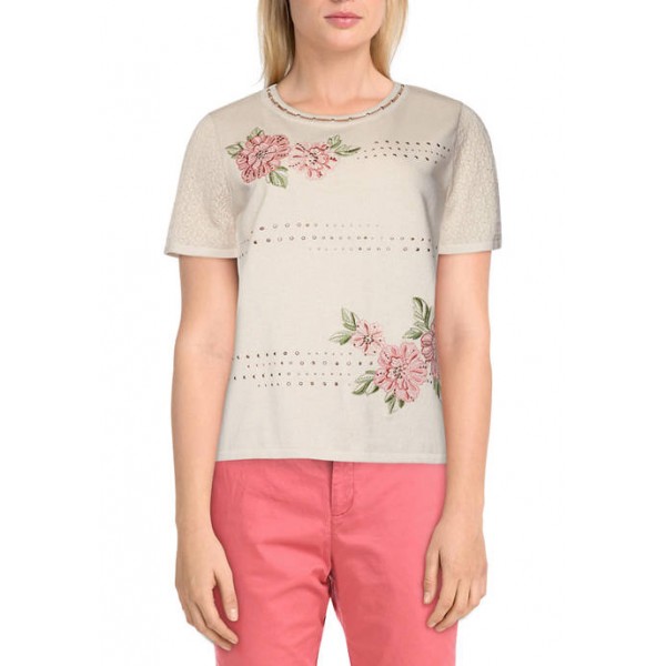 Alfred Dunner Women's Springtime in Paris Embroidered Flowers Sweater