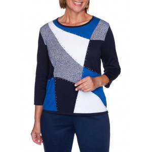Alfred Dunner Women's Vacation Mode Color Block Sweater 