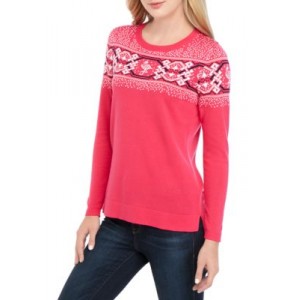 Crown & Ivy™ Long Sleeve Fair Isle Sweater 