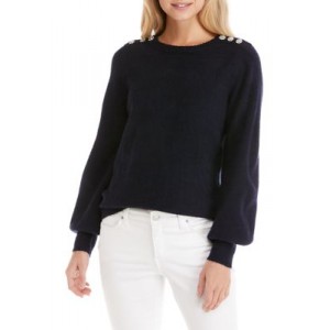 Crown & Ivy™ Women's Long Sleeve Jewel Shoulder Sweater 