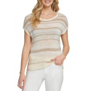 DKNY Textured Striped Short sleeve Sweater 