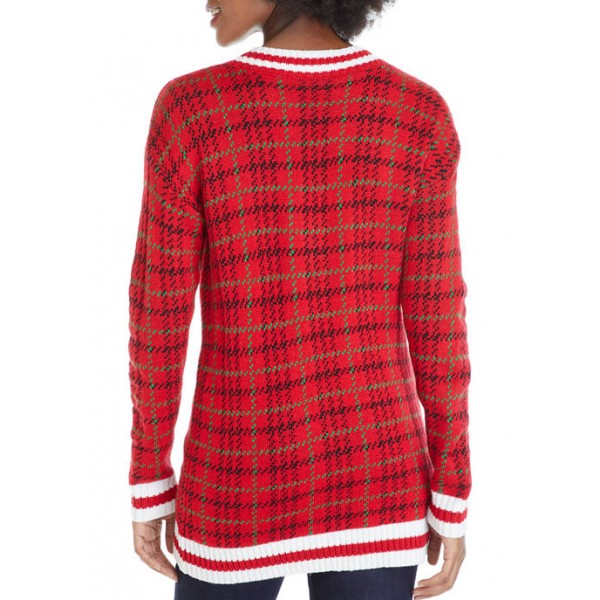 Joyland Houndstooth Plaid V-Neck Sweater