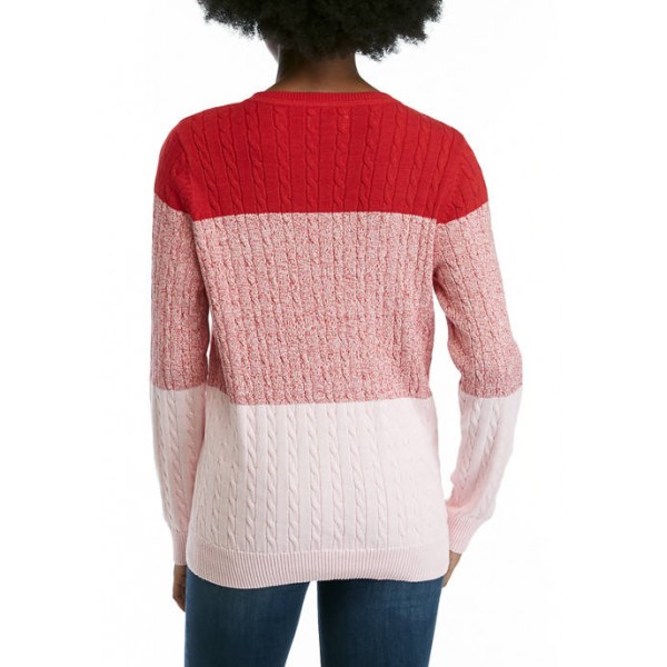 Kim Rogers® Women's Long Sleeve Color Block Cable Knit Sweater