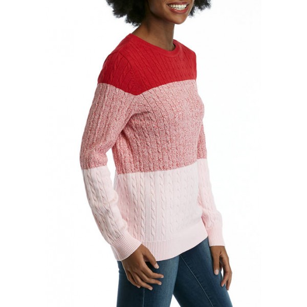 Kim Rogers® Women's Long Sleeve Color Block Cable Knit Sweater
