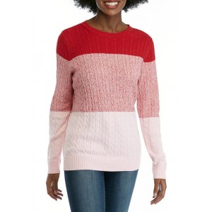Kim Rogers® Women's Long Sleeve Color Block Cable Knit Sweater 