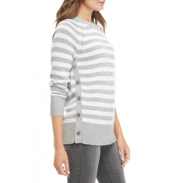 Kim Rogers® Women's Long Sleeve Side Button Striped Sweater