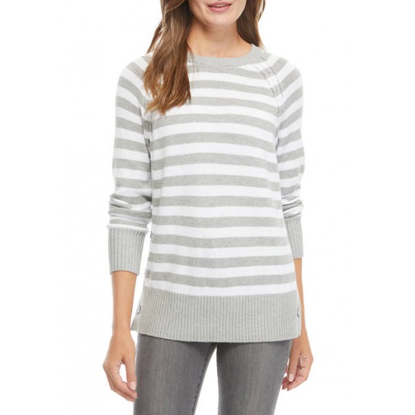 Kim Rogers® Women's Long Sleeve Side Button Striped Sweater