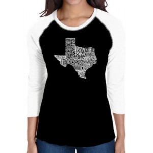 LA Pop Art Raglan Baseball Word Art T-Shirt - The Great State of Texas