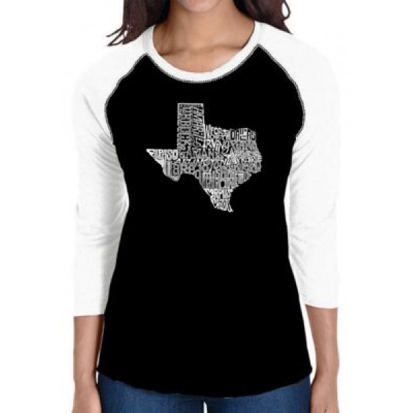 LA Pop Art Raglan Baseball Word Art T-Shirt - The Great State of Texas