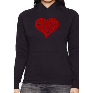 LA Pop Art Women's Word Art Hooded Sweatshirt -All You Need Is Love 