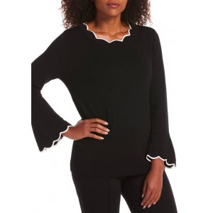 Rafaella Women's Flare Sleeve Scallop Sweater 