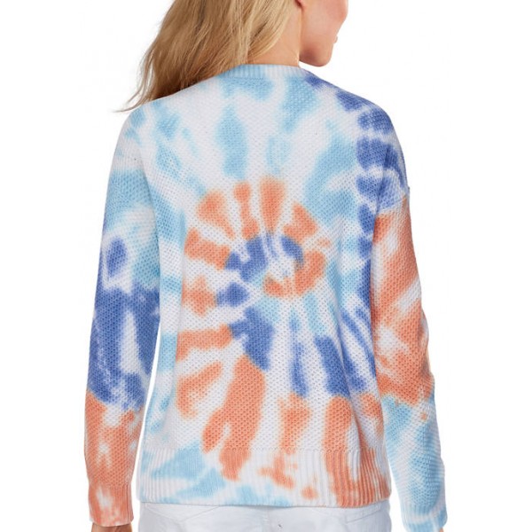 Ruby Rd Women's Bright Outlook Vibrant Tie Dye Tuck Stitch Sweater