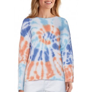 Ruby Rd Women's Bright Outlook Vibrant Tie Dye Tuck Stitch Sweater
