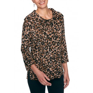 Ruby Rd Women's Must Haves Shadow Leopard Cowl Neck Sweater 