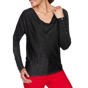 Ruby Rd Women's Paint the Town Red Drape Neck Metallic Sweater 