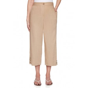 Ruby Rd Women's Golden Hour Fly-Front Classic Solid Laundered Linen Capris with Button Hem 